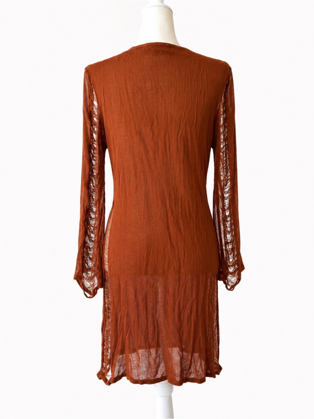 Missguided Rust-Brown Mini Dress with Ripped Texture Cuts. - Picture 4 of 7